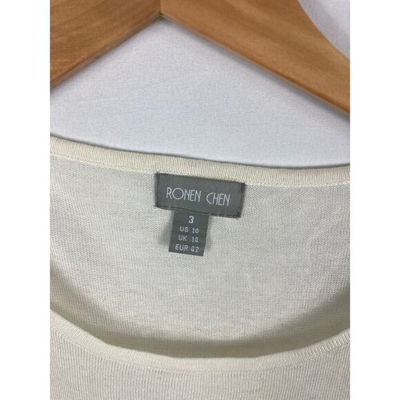 Ronen Chen Linen Blend Ivory White Tan Tank Size 3 / US 10 - Picture 4 of 6